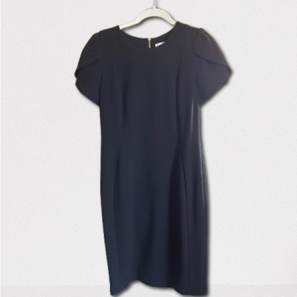 Calvin Klein Black Short-Sleeve Midi Shift Dress by